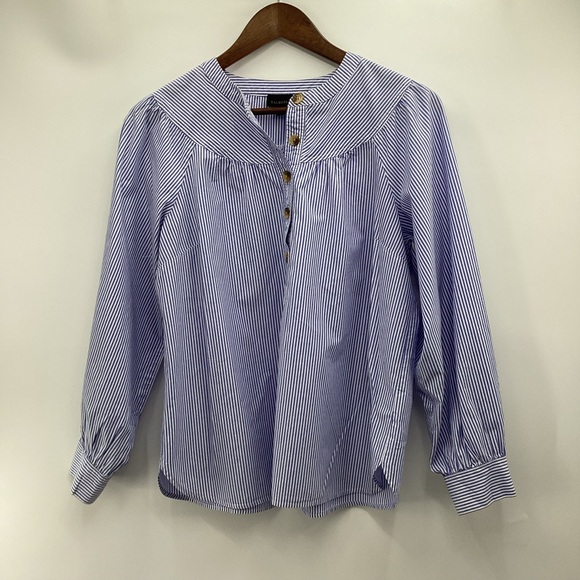Talbots Stripe Popover Blue Striped Women's Blouse - Picture 2 of 10